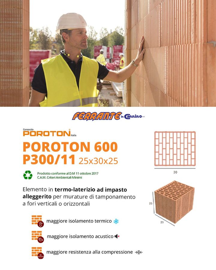 Poroton 600 P300/11 (11 camere)

▶️ Elemento in termo-laterizio ad impasto