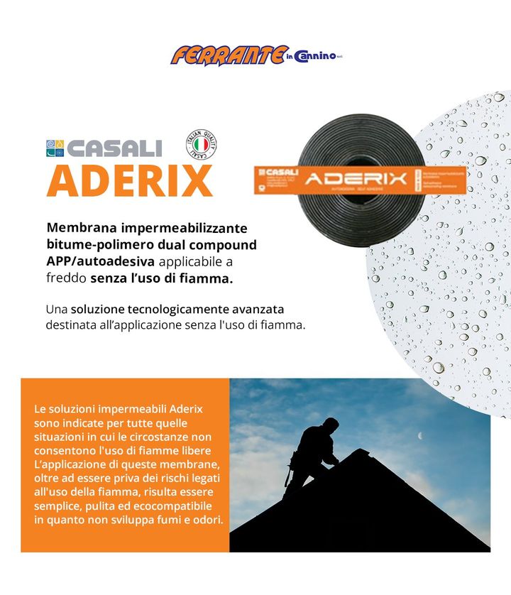 #ADERIX  Casali SPA

▶️ Membrana impermeabilizzante bitume-polimero dual compound APP/autoadesiva